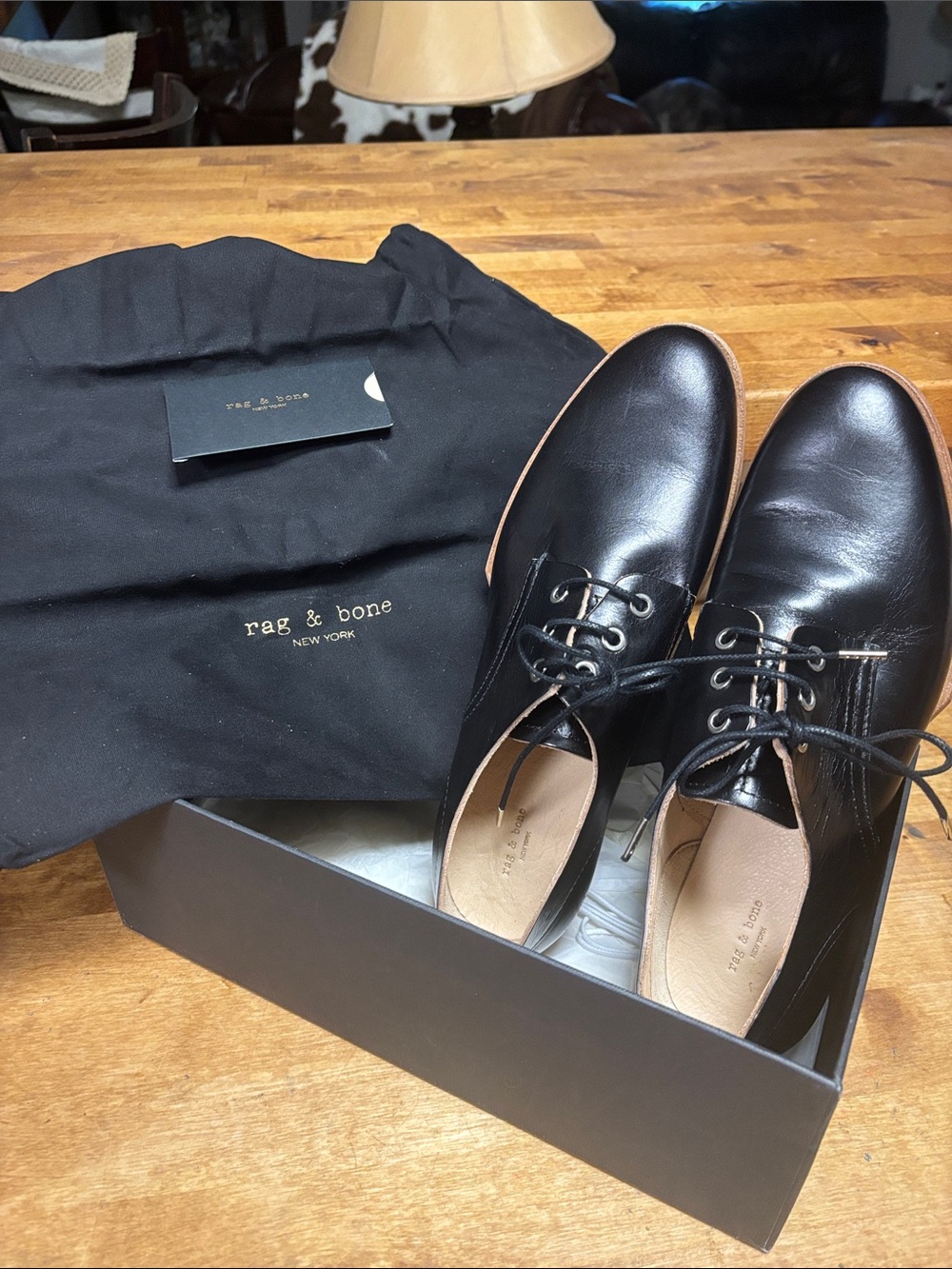 Women Rag  & bone Black oxford Shoes Size 38.5   US  8.5 with box and bag